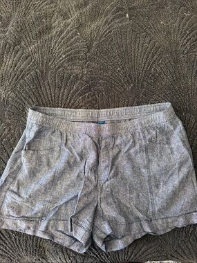 Light Blue Linen-Blend Casual Shorts